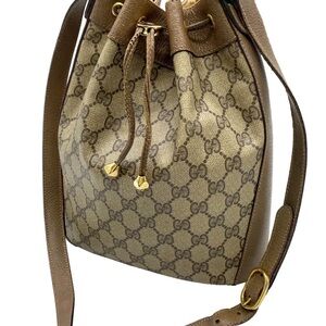 Gucci Tan and Brown GG Monogram Bucket Bag